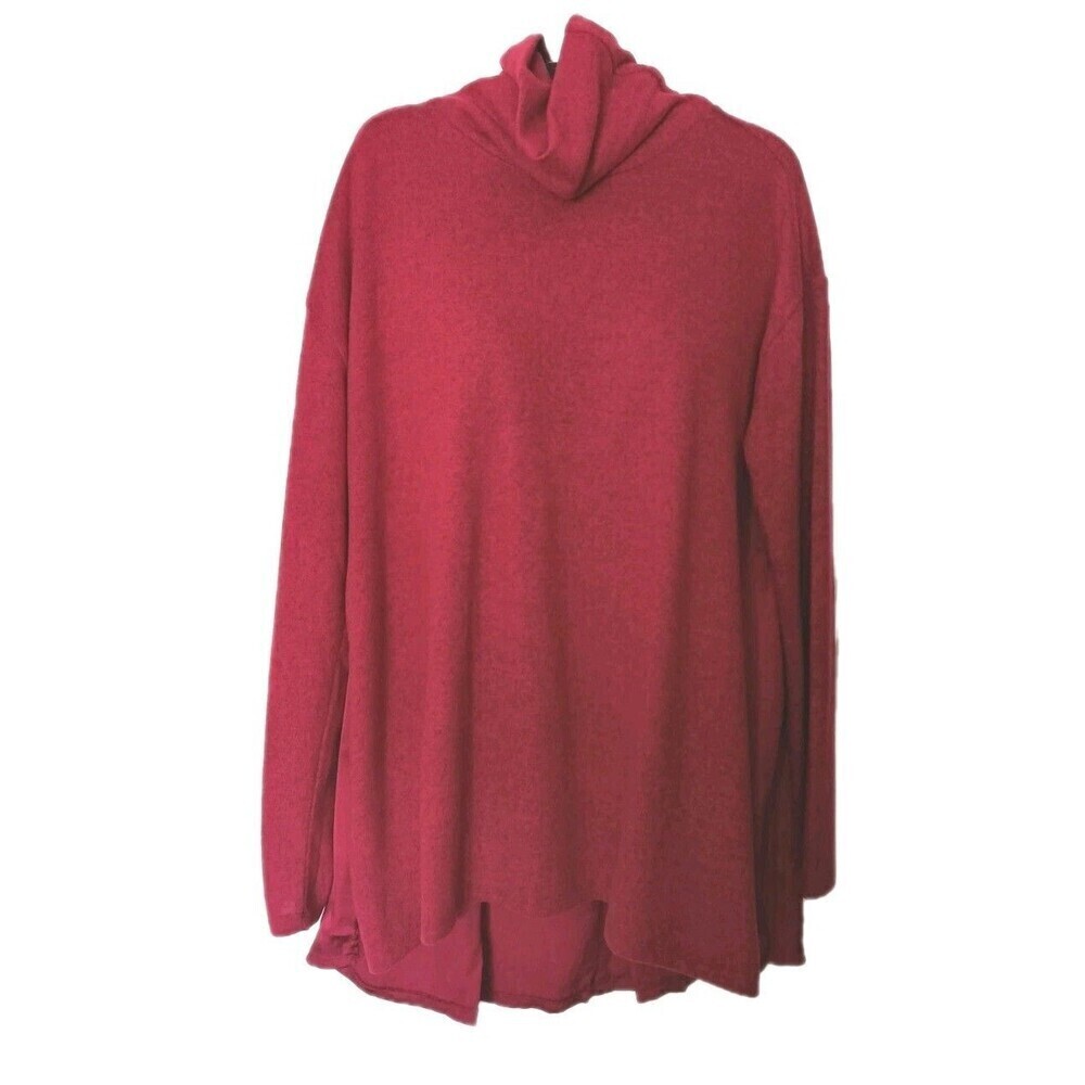 DG2 by Diane Gilman Sweater Knit Tunic Satin Size Large Turtle Neck Red New